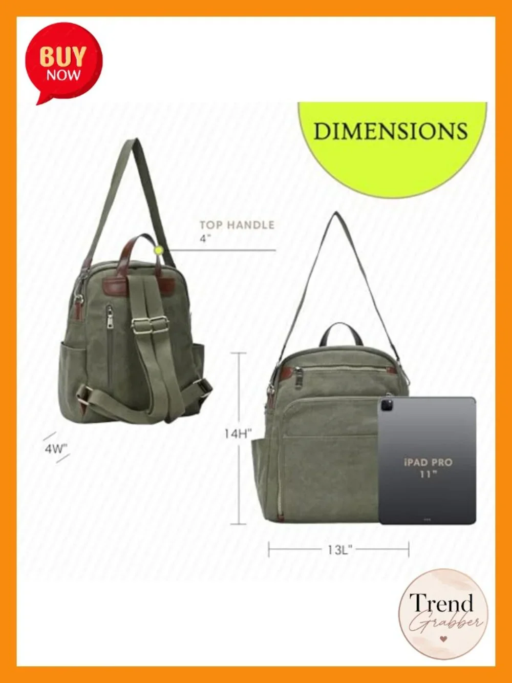 Convertible Canvas Backpack Purse for Women with Pockets Adjustable Straps